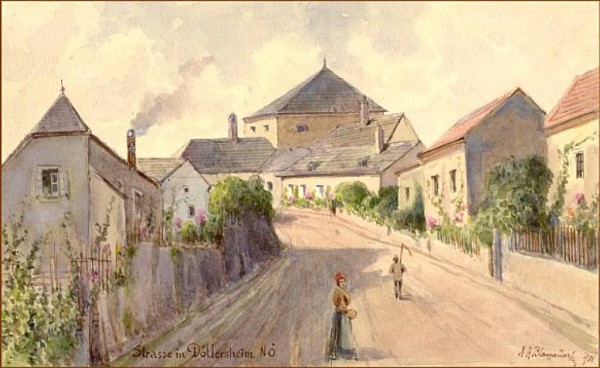 Adolf Albin Blamauer, Strasse in Döllersheim, Aquarell, 1901